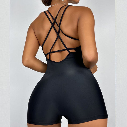 Damen Sportlicher Einteiler Badeanzug mit tiefem Ausschnitt EB