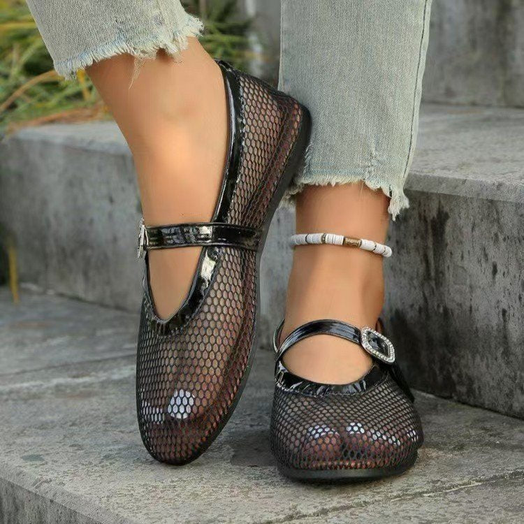 Damen Ballerinas mit elegantem Netzdesign und Kettenapplikation EB