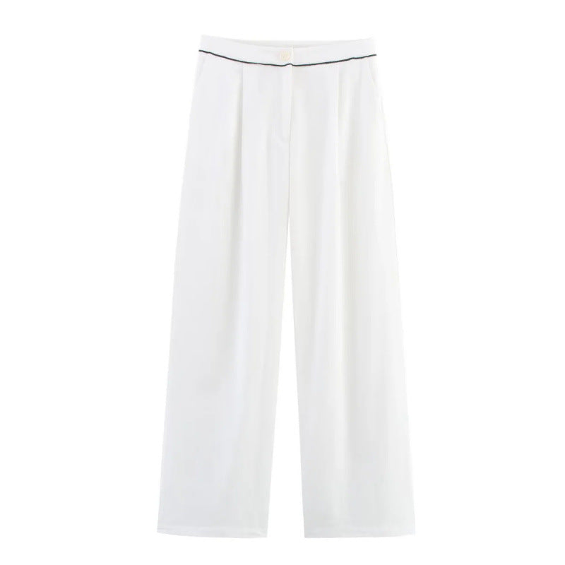 Damen weite Hochkannt-Hose mit eleganter Bundverzierung EB