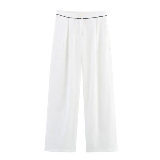 Damen weite Hochkannt-Hose mit eleganter Bundverzierung EB