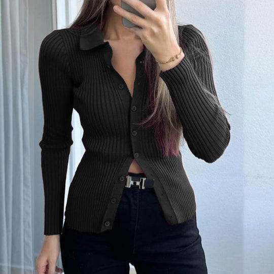 Damen nan taillierter Rippstrick-Cardigan mit verdeckter Knopfleiste und wellenförmigem Saum EB