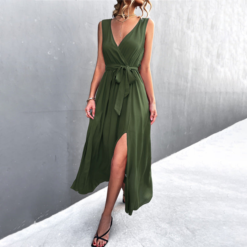 Damen Wickelkleid mit eleganter Schärpe und hohem Schlitz EB