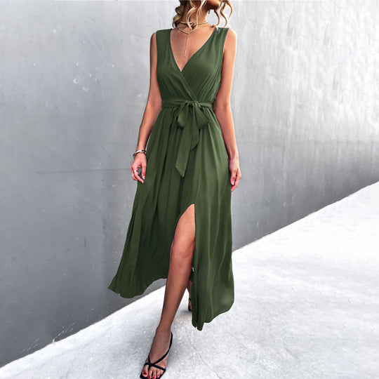 Damen Wickelkleid mit eleganter Schärpe und hohem Schlitz EB