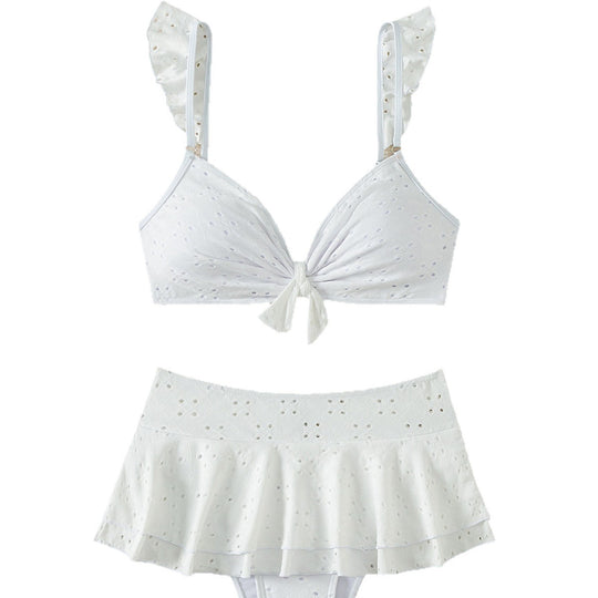 Damen Oberteil-Bikini mit Rüschendetails und knopfverzierter Schleife EB