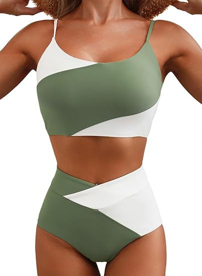 Damen Hoch tailliertes Bikini-Oberteil mit asymmetrischem Design EB