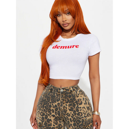 Damen cropped T-Shirt mit modernem Schriftzug und figurbetontem Schnitt EB