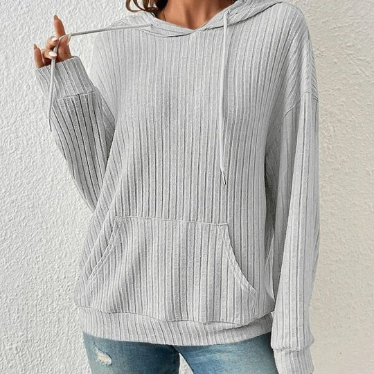 Damen Lässiger Kapuzenpullover mit Rippstruktur und praktischer Kängurutasche EB