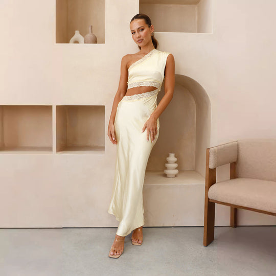 Damen elegantes Hochzeitskleid mit asymmetrischem Design und Spitze EB