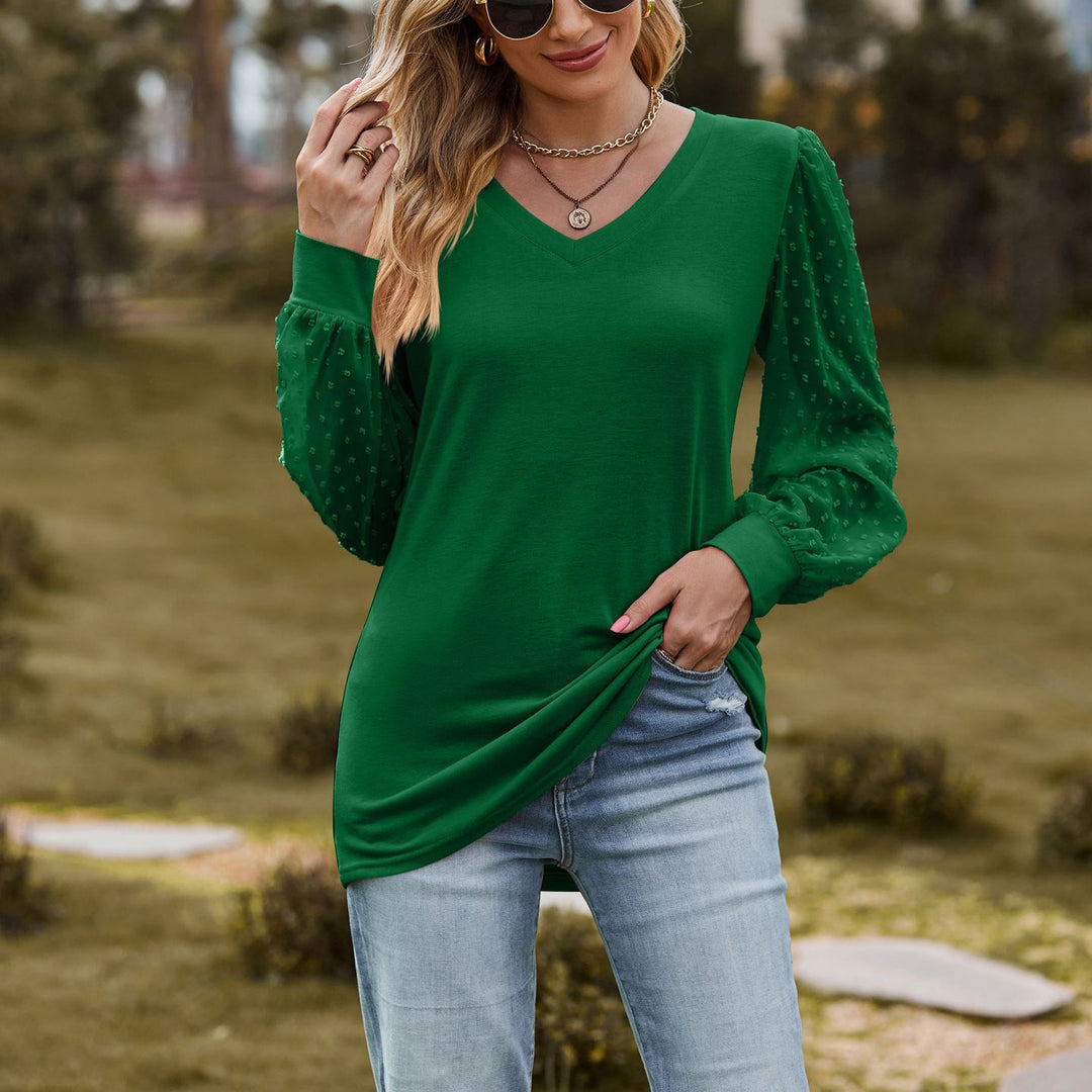 Damen elegantes V-Ausschnitt Oberteil mit Puffärmeln EB