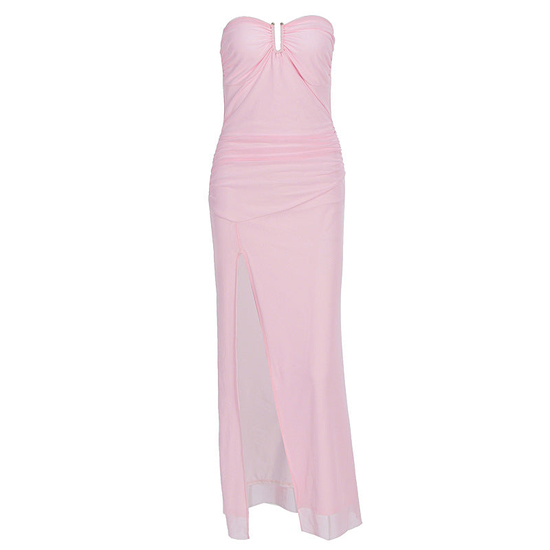 Damen Elegantes Schlauchkleid mit raffiniertem Schlitz und schulterfreiem Design EB