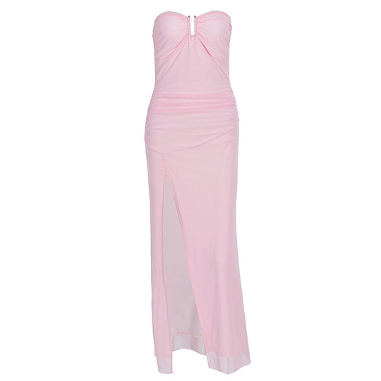 Damen Elegantes Schlauchkleid mit raffiniertem Schlitz und schulterfreiem Design EB