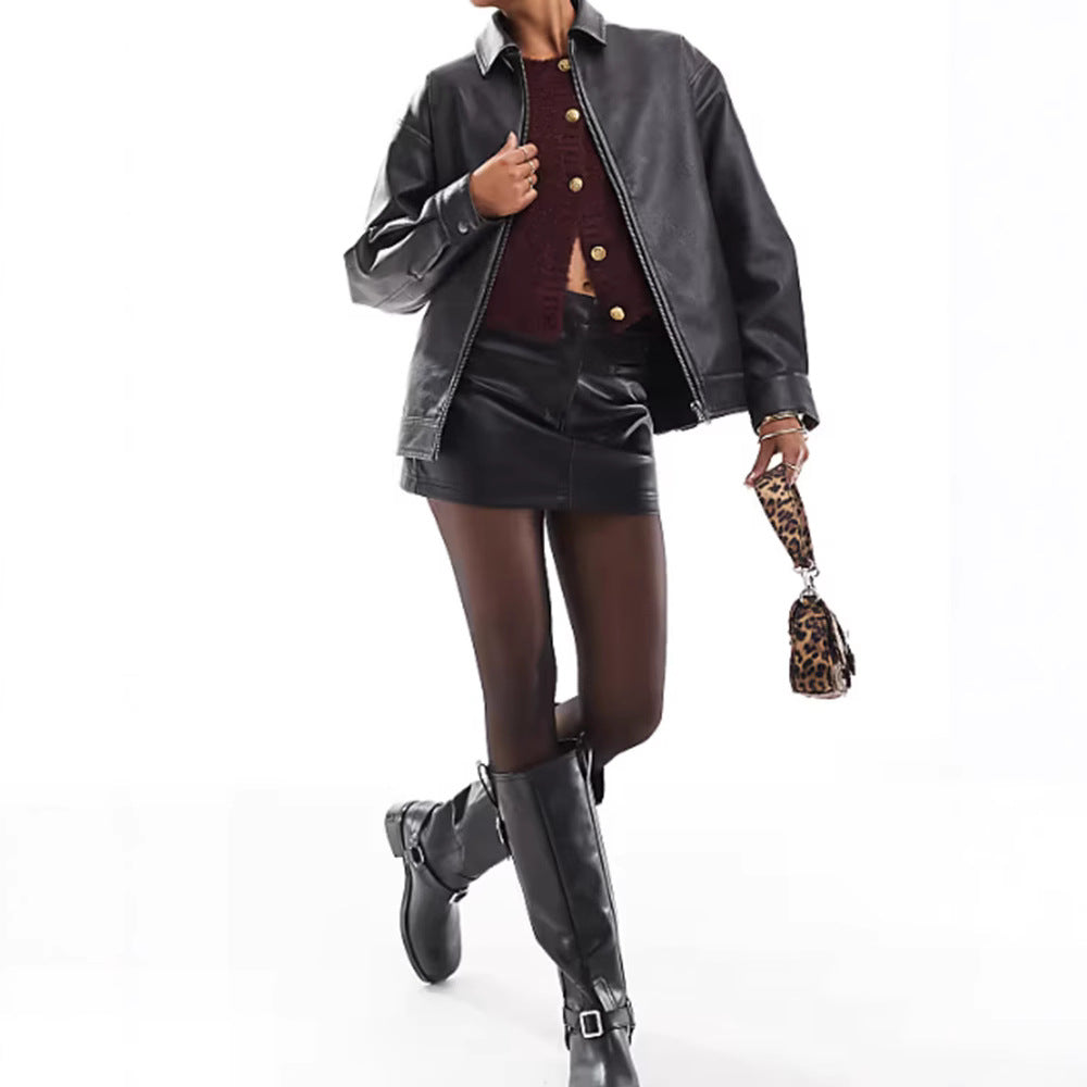 Damen Kunstlederjacke mit lässigem Schnitt und praktischen Reißverschlusstaschen EB