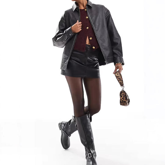 Damen Kunstlederjacke mit lässigem Schnitt und praktischen Reißverschlusstaschen EB