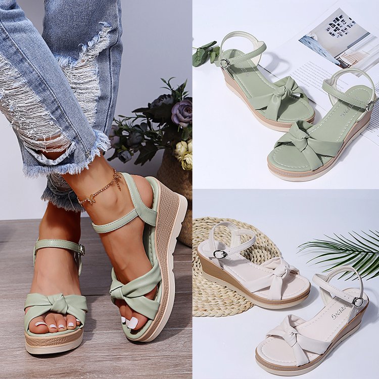 Damen Wedge-Sandalen mit elegantem Knoten-Design EB