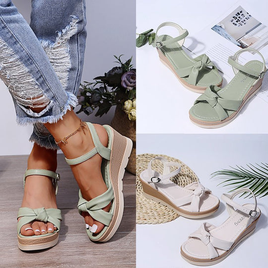 Damen Wedge-Sandalen mit elegantem Knoten-Design EB