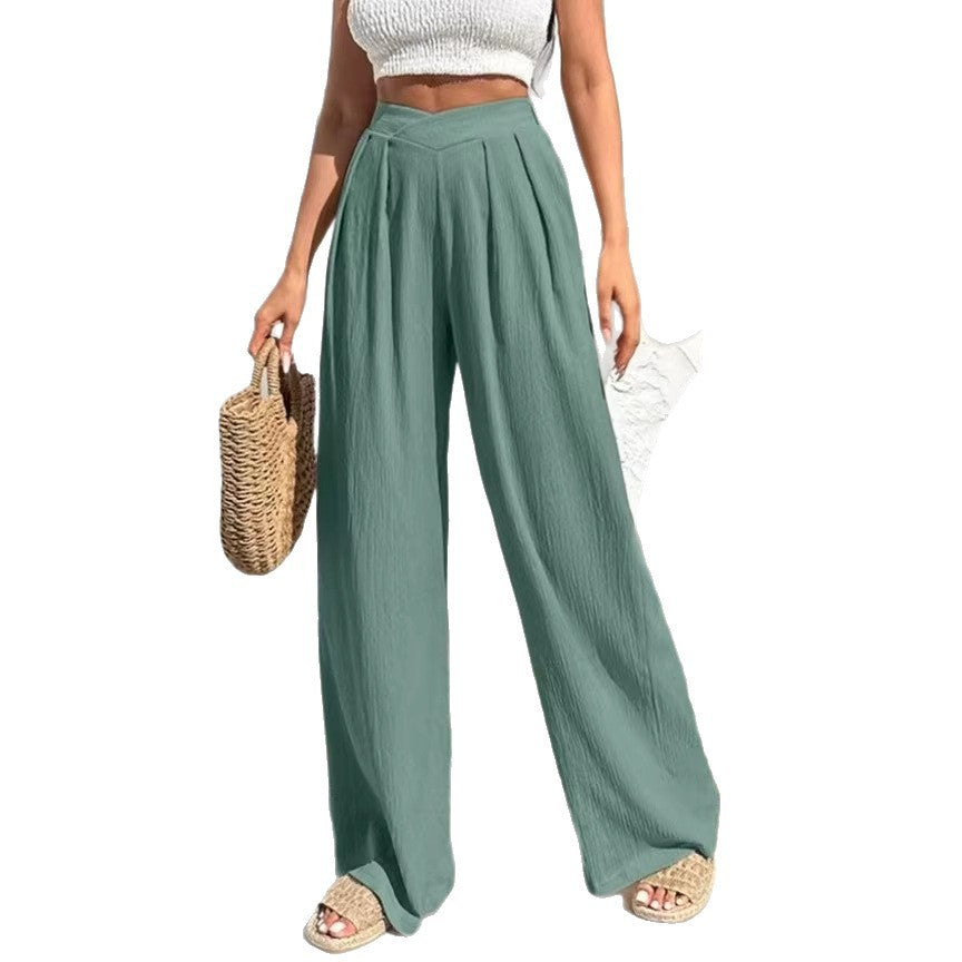 Damen weite Hochtaillenhose mit eleganten Falten EB