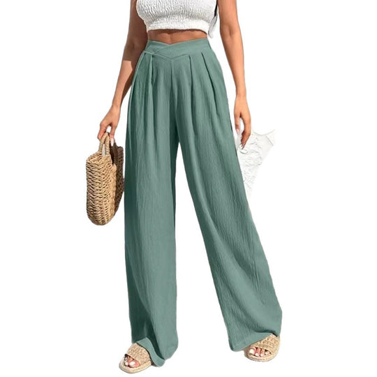 Damen weite Hochtaillenhose mit eleganten Falten EB