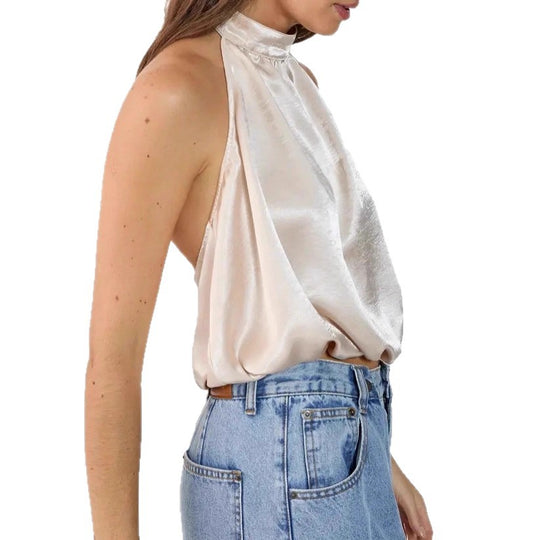 Damen Satin-Haltertop mit gerafftem Ausschnitt EB