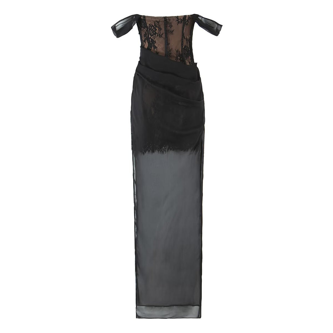 Damen aufwendiges Spitzenkleid mit eleganten Rüschendetails EB