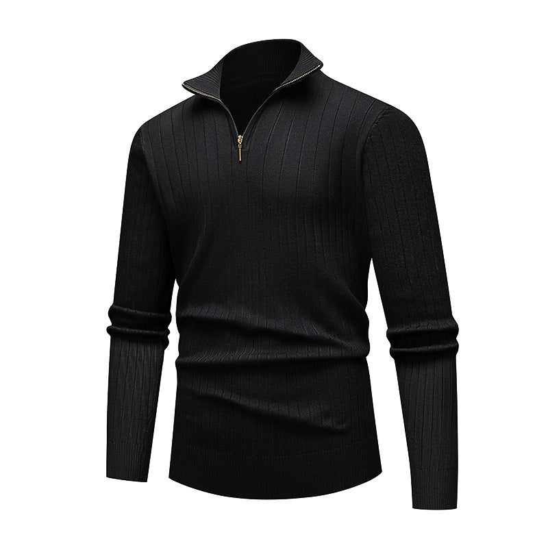 Herren hochwertiger Strickpullover mit modernem Stehkragen und Reißverschluss EB