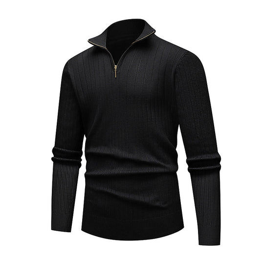Herren hochwertiger Strickpullover mit modernem Stehkragen und Reißverschluss EB