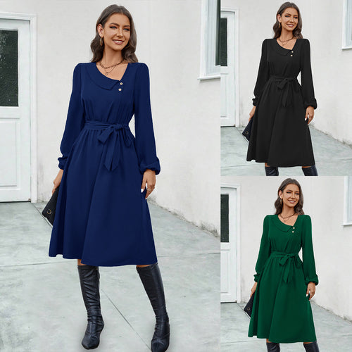 Damen Midikleid mit tailliertem Schnitt und eleganten Knopfdetails EB