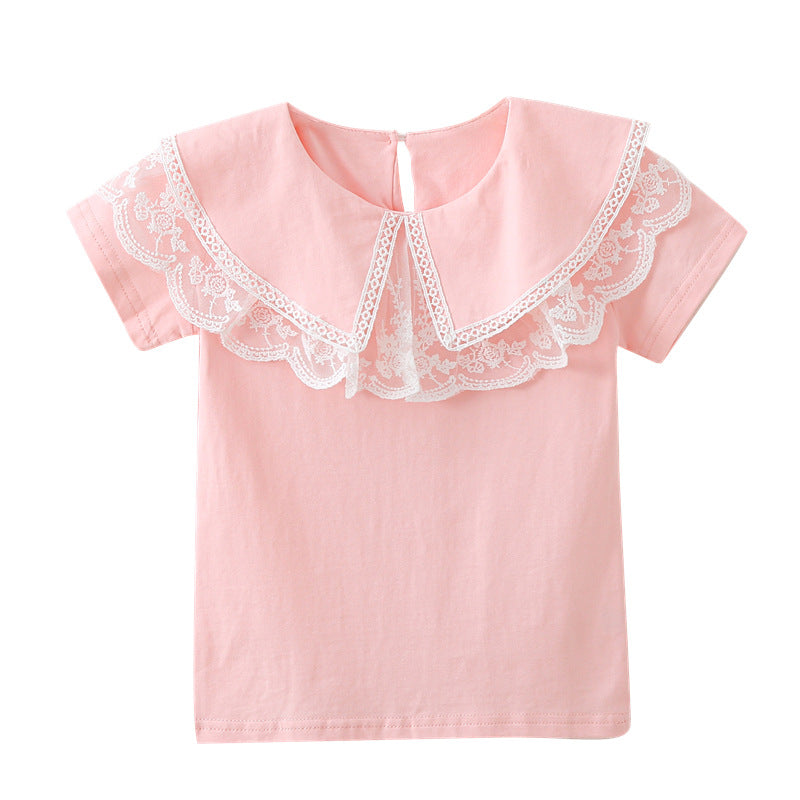 Mädchen Bluse mit elegantem Spitzenkragen und verspielten Rüschen EB