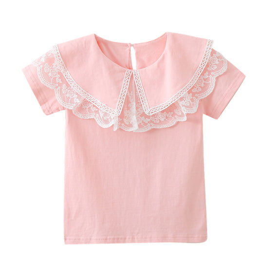 Mädchen Bluse mit elegantem Spitzenkragen und verspielten Rüschen EB