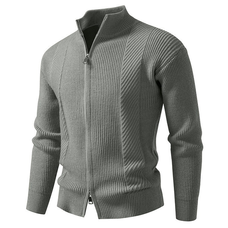 Herren modische Strickjacke mit Stehkragen und durchgehendem Reißverschluss EB