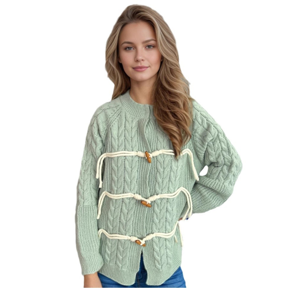 Damen Strickjacke mit innovativem Bindeband und Knopfdetails EB