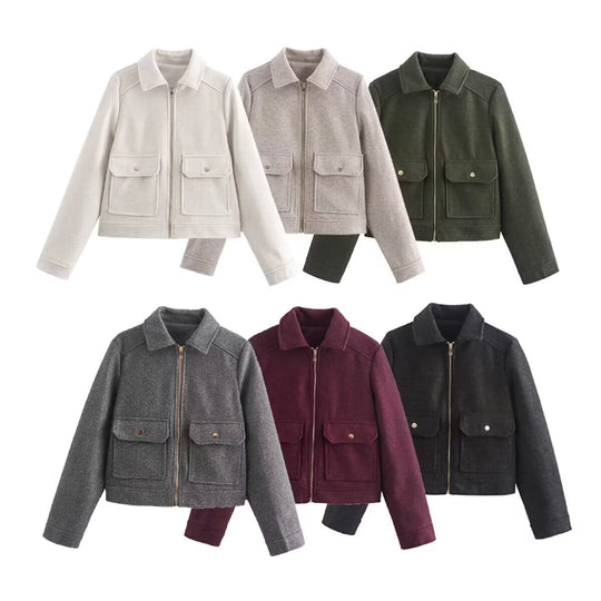 Damen stylische Bomberjacke mit praktischen aufgesetzten Taschen EB