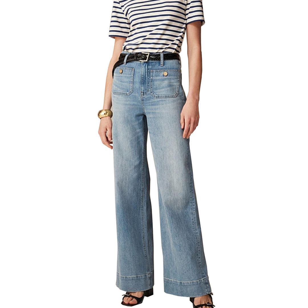 Damen nan High-Waist Wide-Leg-Jeans mit aufgesetzten Fronttaschen und weitem Bein EB