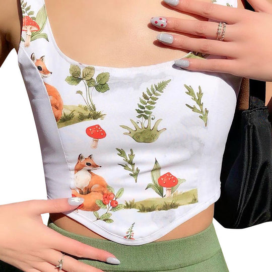 Damen Crop Top mit kunstvollem Flora-Design und verstellbaren Trägern EB