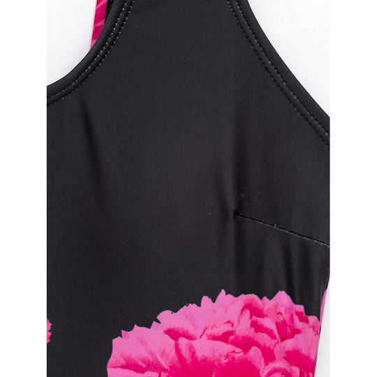 Damen Einteiler Badeanzug mit floraler Überwurfrobe EB