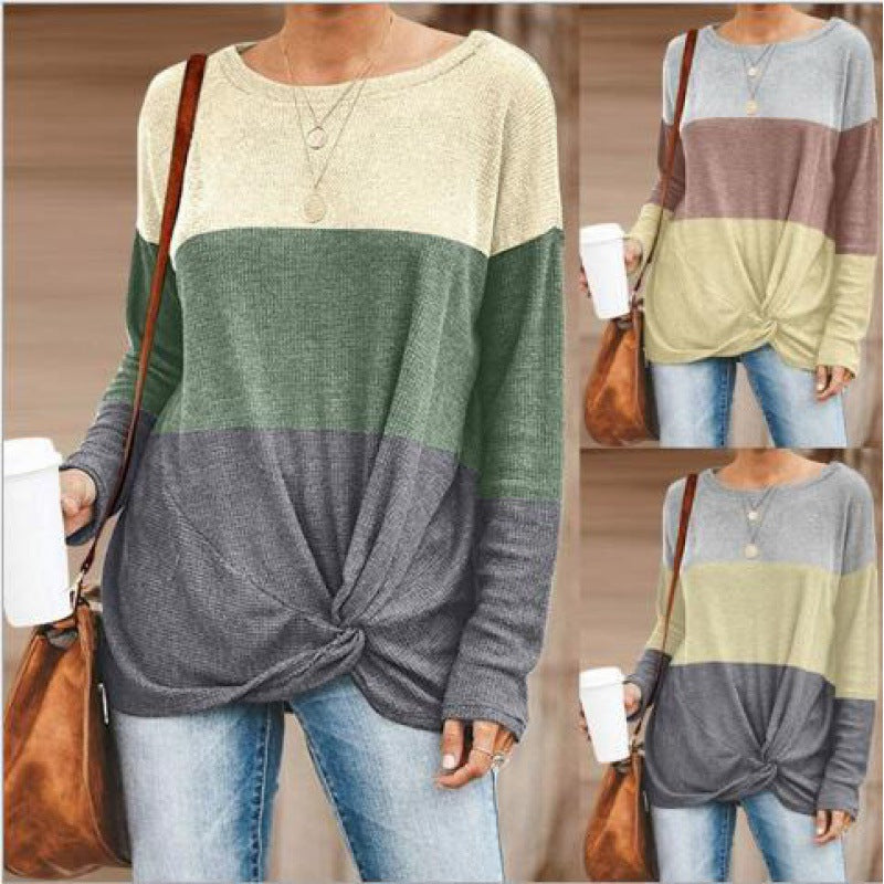 Damen Colorblock Strickpullover mit Twist‑Vorderteil und Rundhalsausschnitt EB