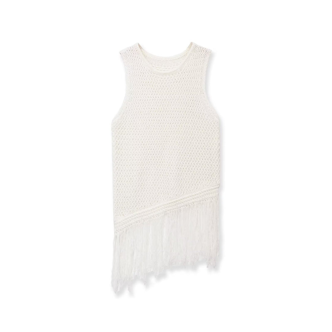 Damen Stricktop mit Fransen und asymmetrischem Schnitt EB