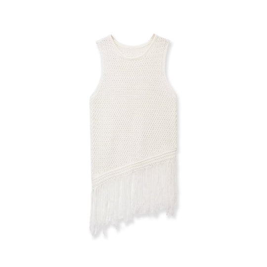Damen Stricktop mit Fransen und asymmetrischem Schnitt EB