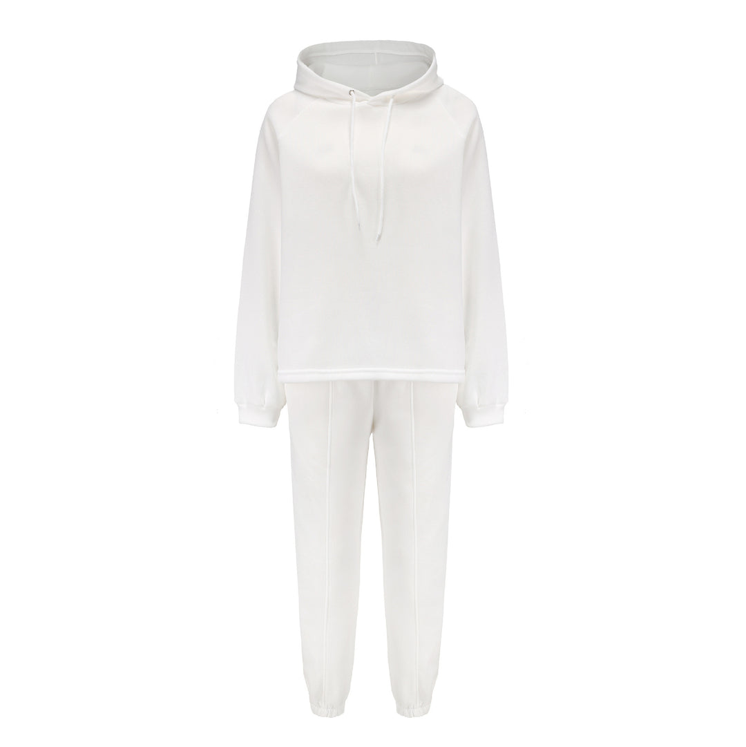 Damen kuscheliges Lounge-Zweiteiler-Set mit oversized Kapuzenpullover, Balloon-Ärmeln und taillierter Jogginghose EB