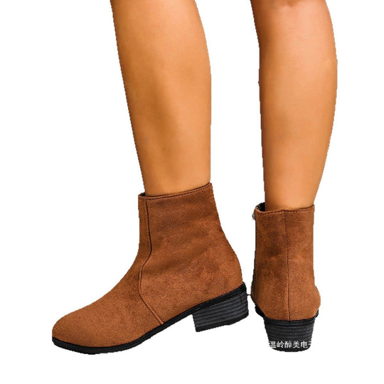 Damen nan Wildlederoptik Stiefelette mit seitlichem Reißverschluss und niedrigem Blockabsatz EB