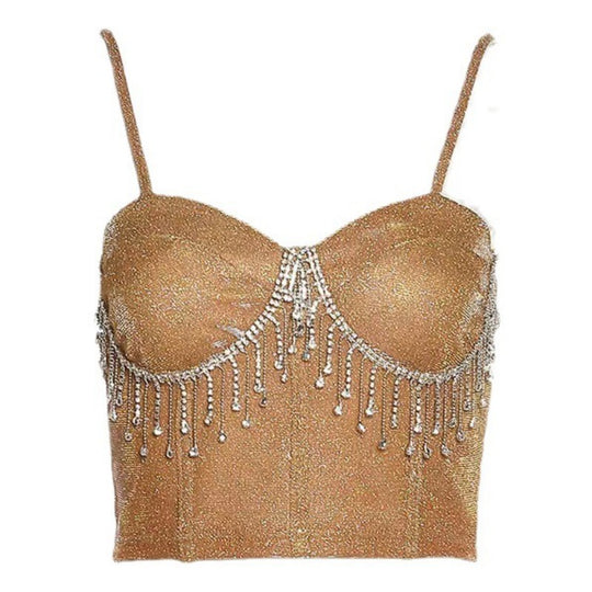Damen Glitzerndes Bustier mit funkelnden Strassdetails und Spaghettiträgern EB