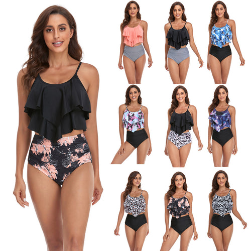 Damen Tankini-Set mit fließendem Rüschendesign und figurbetonter Bikinihose EB