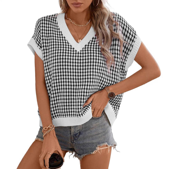 Damen lässiger V-Ausschnitt Pullover mit geometrischem Muster EB
