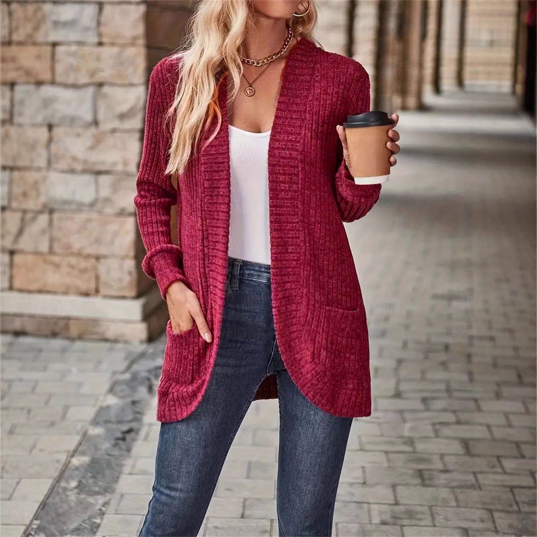 Damen Strickjacke mit offenen Front und praktischen Taschen EB