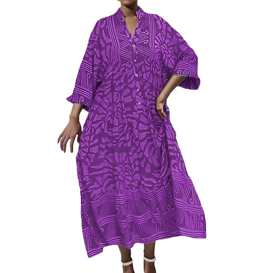 Damen Tunika-Kleid mit Einzigartigem Grafikdruck und Weiten Ärmeln EB