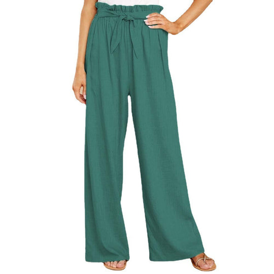 Damen nan Leinenhose mit Paperbag-Bund und weitem Bein EB