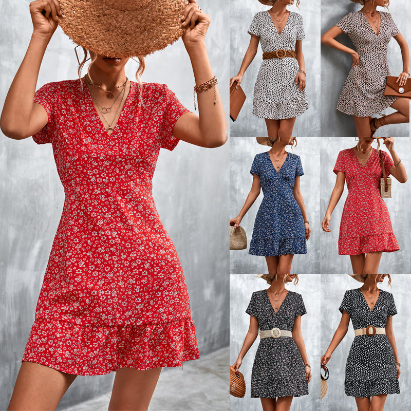 Damen Sommerliches Minikleid mit floralem Design und verspieltem Saum EB