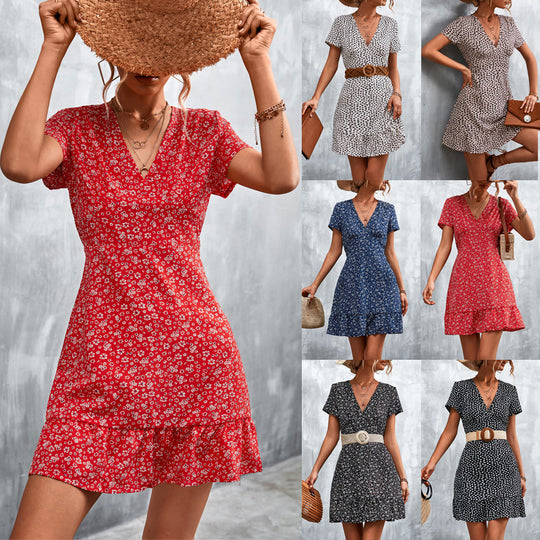 Damen Sommerliches Minikleid mit floralem Design und verspieltem Saum EB