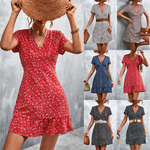 Damen Sommerliches Minikleid mit floralem Design und verspieltem Saum EB