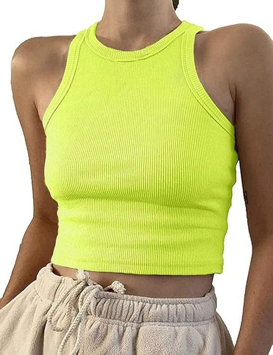 Damen sportliches Crop-Top mit elastischem Rippdesign EB