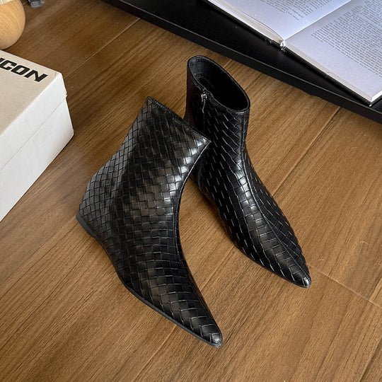 Damen modische Ankle Boots mit geflochtenem Design und eleganter Keilsohle EB